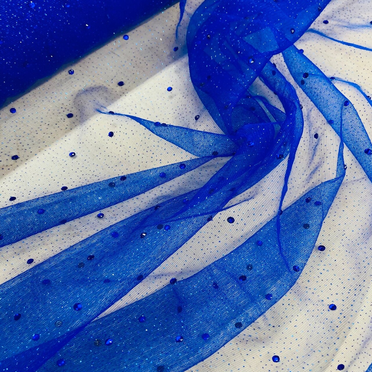 1 Yard Glitter Mesh Fabric with Scattered Rhinestones 60" Wide, 2-Way Stretch Sparkle Mesh for Gowns, Bridal Wear & Costumes